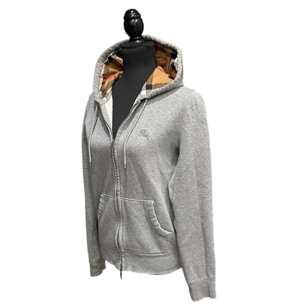 Burberry Nova Check Hooded Zip Hoodie Gray | Small Petite | Equestrian Logo - Picture 8 of 10